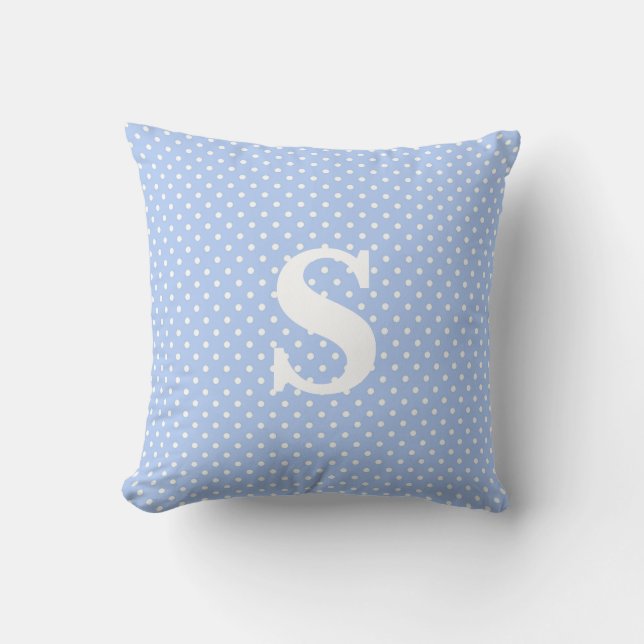 Coussin Monogramme initial Point bleu clair et blanc (Recto)