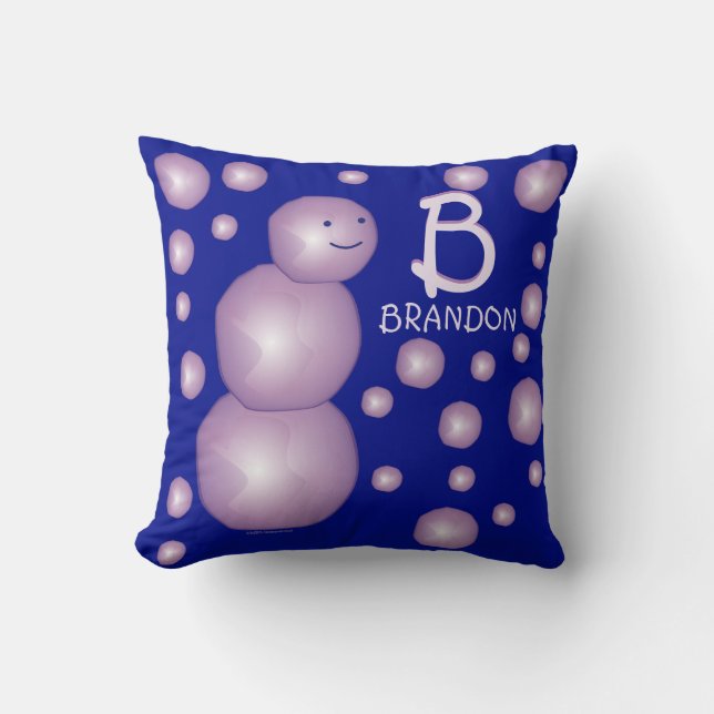 Coussin Monogramme initial Purple Snowman 3D Balls Points (Recto)