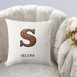 Coussin Monogramme initial S en cuir western travaillé