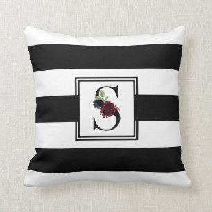 Coussin Monogramme initial S Motif Floral Stripes