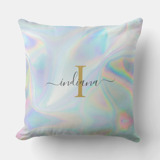 Coussin Monogramme Initial Script Holographique Irridescen (Recto)