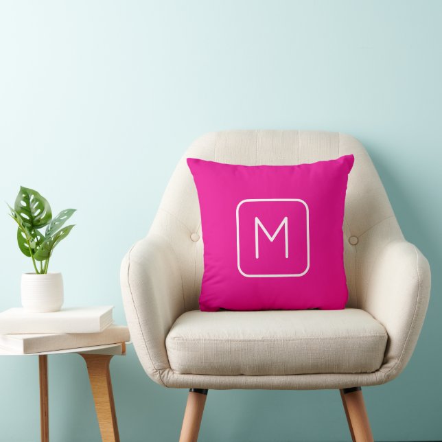 Coussin Monogramme Initial Simple & Moderne | Rose & Blanc (Chaise)