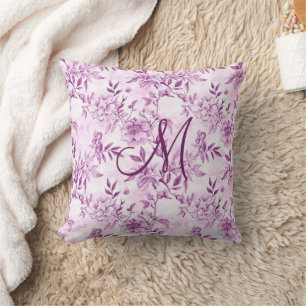 Coussin Monogramme initial violet Toile Chinoiserie Floral