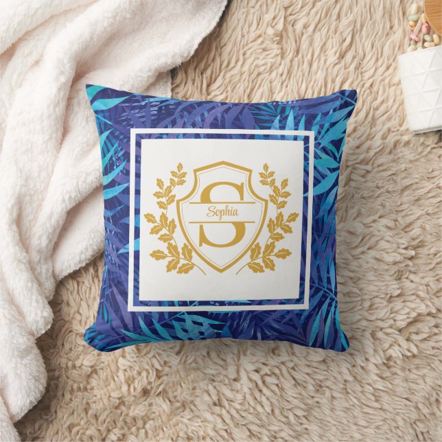 Coussin Monogramme Initiale Moderne Tropical Floral Couron (Couverture)
