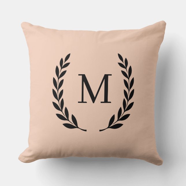 Coussin Monogramme initiale pêche élégante  (Recto)