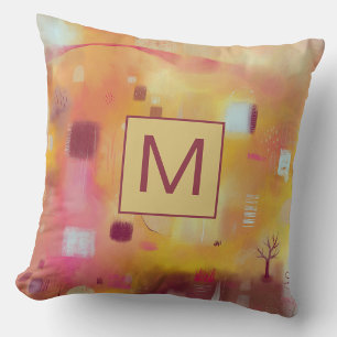 Coussin Monogramme Jaune Abstrait Moderne