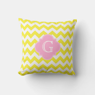 Coussin Monogramme jaune blanc Chevron rose Quatrefoil