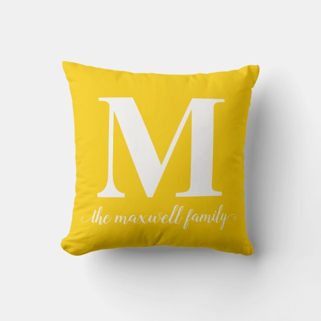 Coussin Monogramme jaune brillant rustique moderne Script  (Recto)