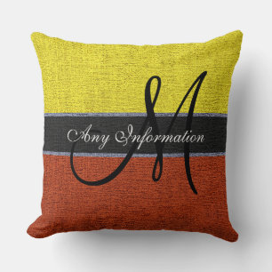 Coussin Monogramme Jaune Brown Burlap Jute rustique