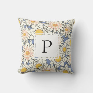 Coussin Monogramme jaune floral printanier