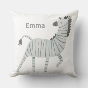 Coussin Monogramme joli décor de pépinière zèbre blanc gri