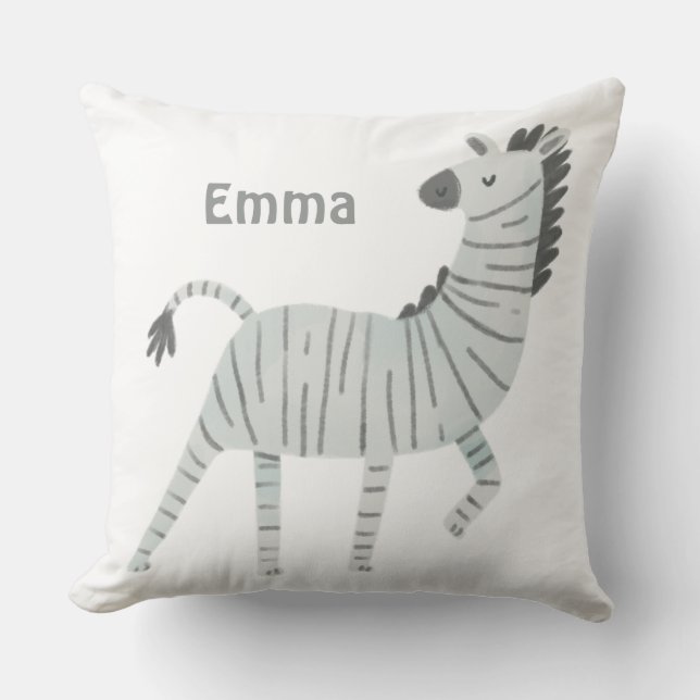 Coussin Monogramme joli décor de pépinière zèbre blanc gri (Recto)