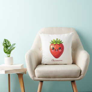 Coussin Monogramme jolie fraise kawaii