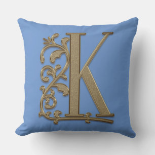 Coussin Monogramme K Cornflower Bleu Famille Mariage Anniv