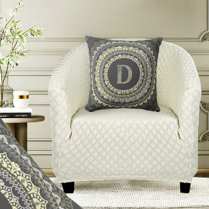 Coussin Monogramme Lettre D Motif Symétrique Vintage