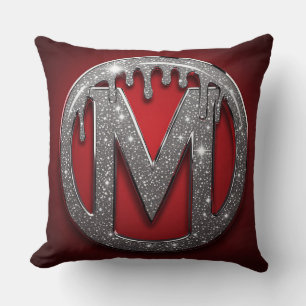 Coussin Monogramme Lettre M en lettrage goutte chrome roug