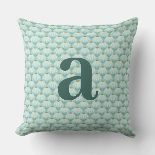 Coussin Monogramme Lettre Motif Floral Vintage Bleu Sarcel