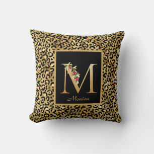 Coussin Monogramme M personnalisé Léopard Moderne