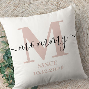 Coussin Monogramme maman Élégant Script subtil rose