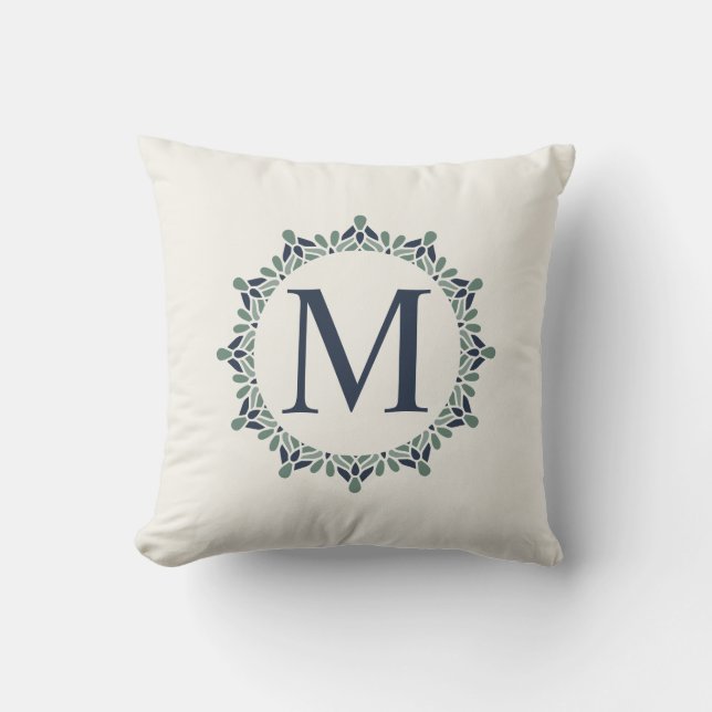 Coussin Monogramme Mandala Green Navy Jeu d'oreiller (Recto)