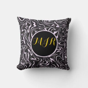 Coussin Monogramme Marbre noir et rose Motif Abstrait