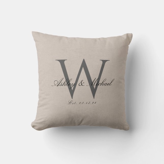 Coussin MONOGRAMME MARIAGE SCRIPT | Garde-photo Linen (Recto)