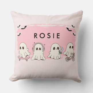 Coussin Monogramme mignon Halloween Fantômes roses Éffraya