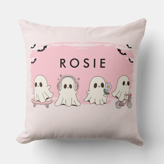 Coussin Monogramme mignon Halloween Fantômes roses Éffraya (Recto)