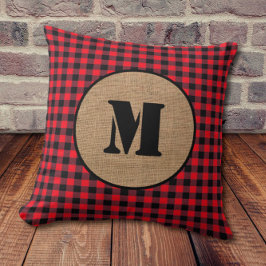 Coussin Monogramme minimal de Burlap et de Buffalo Rouge