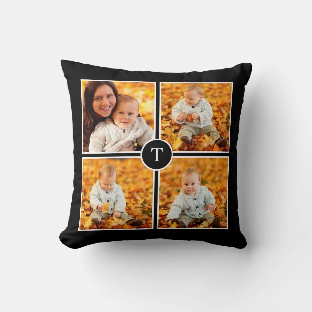 Coussin Monogramme moderne 4 Photographie noir (Recto)
