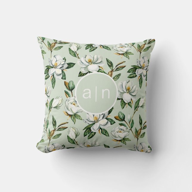 Coussin Monogramme moderne blanc Magnolia (Recto)