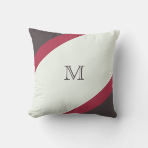 Coussin Monogramme moderne Brown et rouge rayé