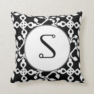 Coussin Monogramme moderne d'art déco noir et blanc