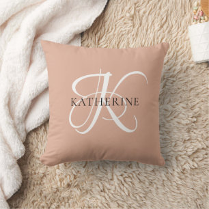 Coussin Monogramme moderne élégant Script rose pâle