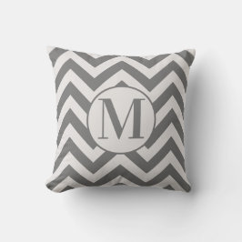 Coussin Monogramme moderne Gris Blanc Chevron Design