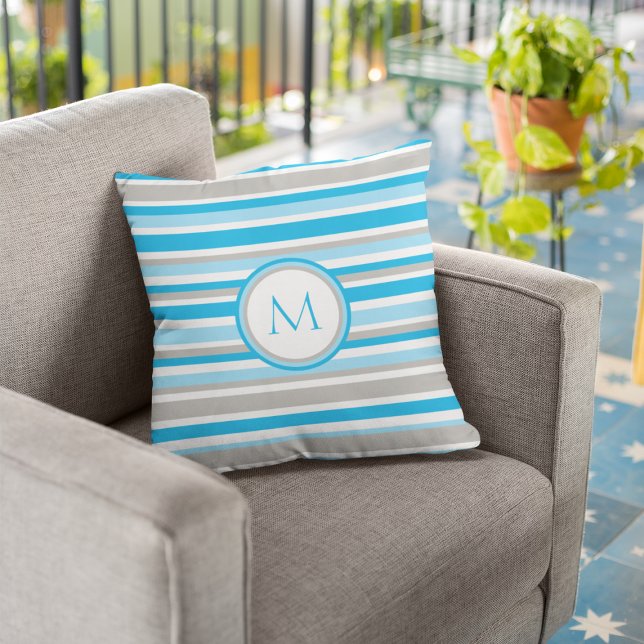 Coussin Monogramme moderne Gris Bleu Gris (Créateur téléchargé)