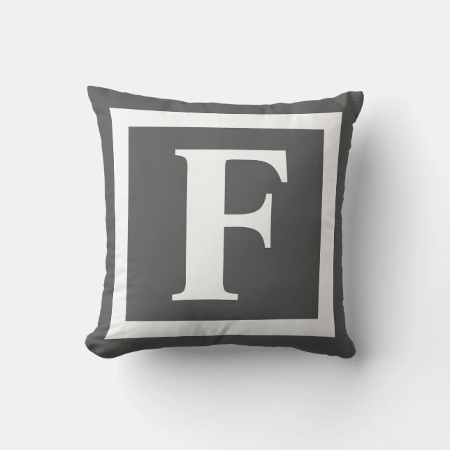 Coussin Monogramme moderne gris foncé initial (Recto)