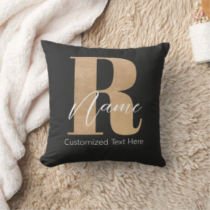 Coussin Monogramme Moderne Initiale R & Nom Personnalisé