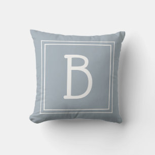 Coussin Monogramme Moderne Lettre Initiale Carrée Bleu Pou