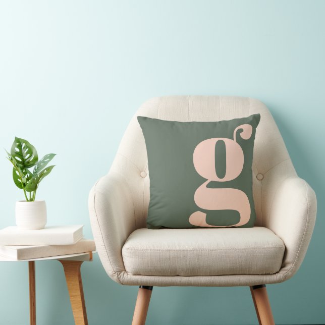 Coussin Monogramme Moderne Lettre Initiale Vert Sauge Blus (Chaise)