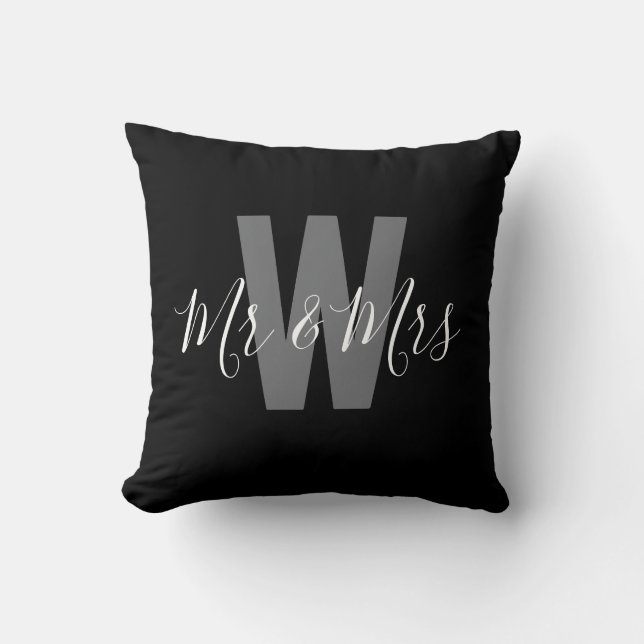 Coussin Monogramme moderne M. Mme Black White (Recto)