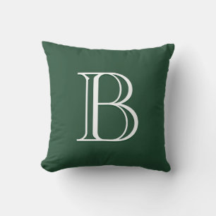 Coussin Monogramme moderne minimaliste initial vert et bla