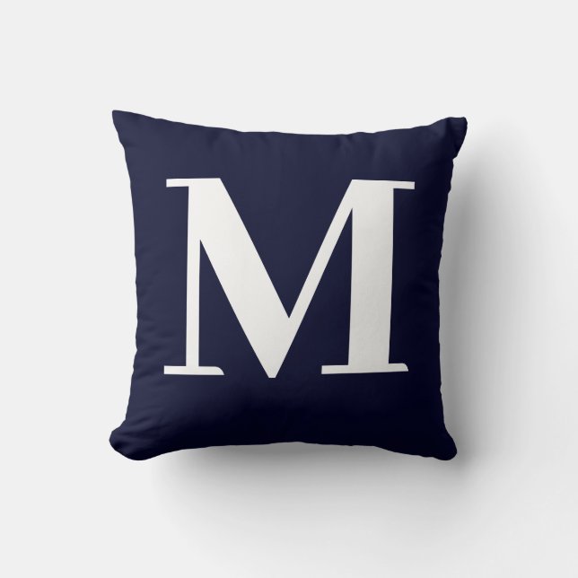 Coussin Monogramme Moderne Minimaliste Navy Blanc (Recto)