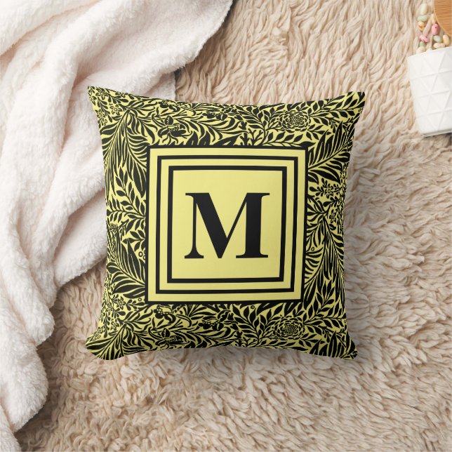 Coussin Monogramme moderne Motif de feuillage jaune et noi (Couverture)