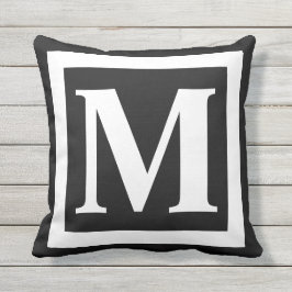 Coussin Monogramme moderne noir blanc encadré