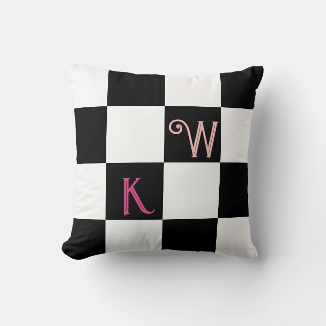 Coussin Monogramme moderne noir et blanc (Recto)
