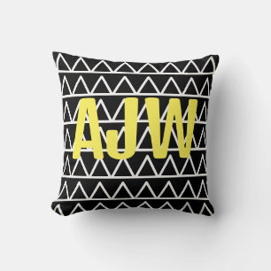 Coussin Monogramme moderne noir et blanc géométrique