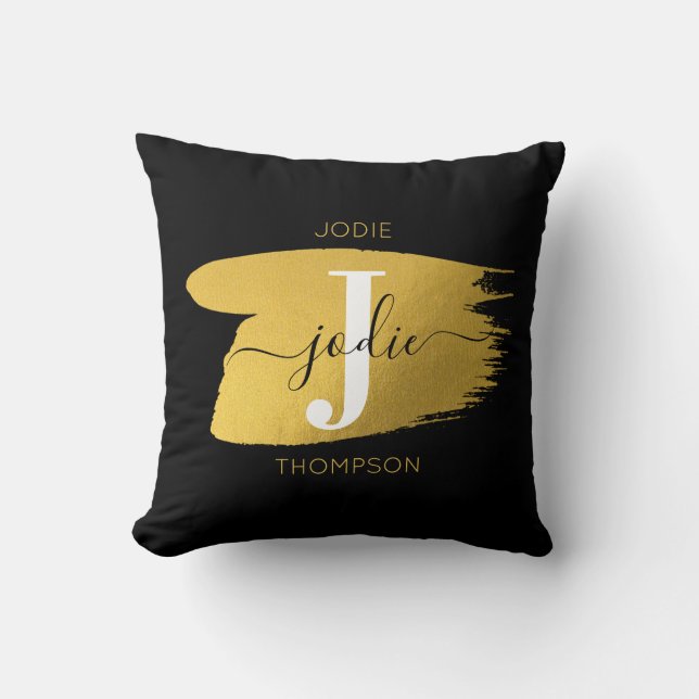Coussin Monogramme moderne noir et or (Recto)