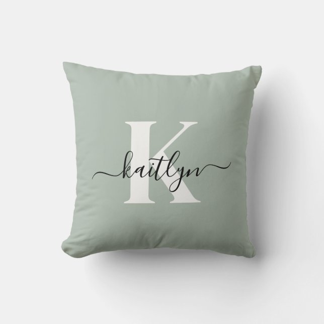 Coussin Monogramme moderne Sage vert (Recto)