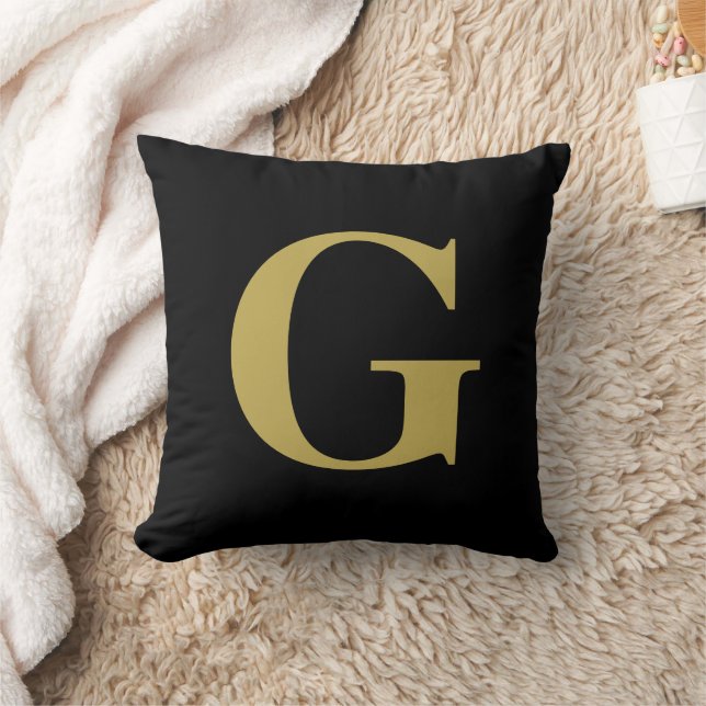 Coussin Monogramme moderne simple noir et or (Couverture)